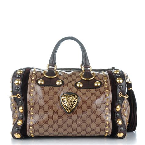 gucci babouska studded boston bag|GUCCI Crystal Monogram Studded Large Babouska Boston Dark .